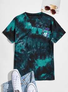 ROMWE MEN 男士骷髅图案扎染 T 恤，学校 - 彩色 - 查看 1