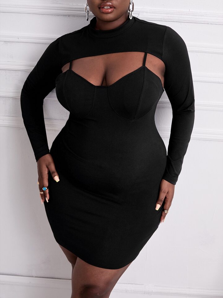 Our Plus Stand Neck Super Crop Top & Bodycon Dress is such a vibe - ROMWE