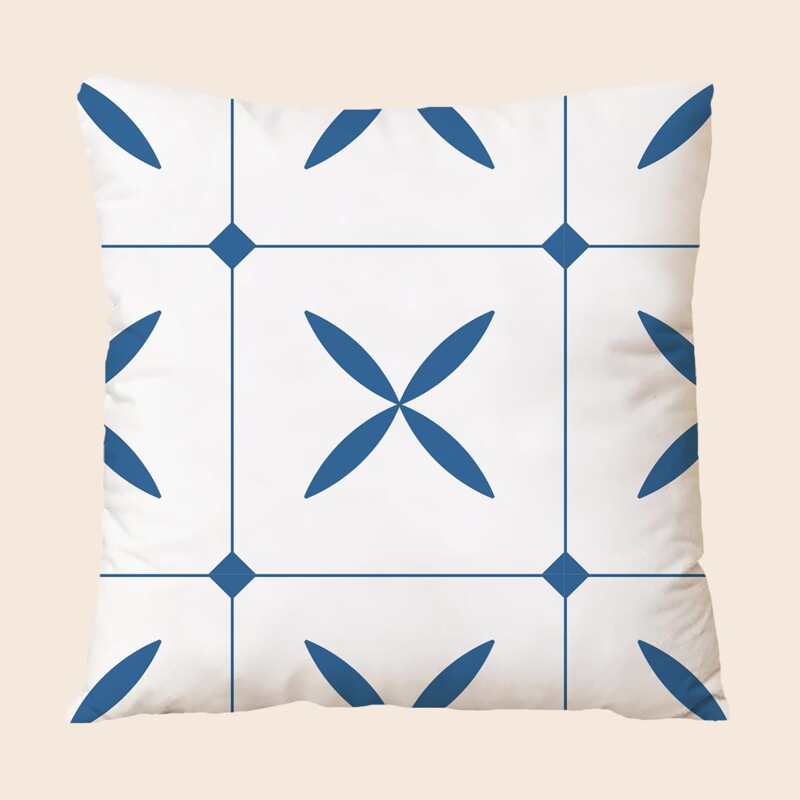 

Graphic Print Cushion Cover Without Filler, Blue and white