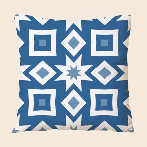 

Geometric Pattern Cushion Cover Without Filler, Blue and white