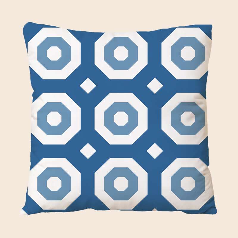 

Geometric Pattern Cushion Cover Without Filler, Blue and white
