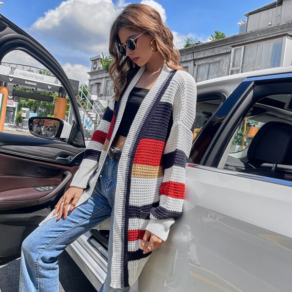 

Drop Shoulder Colorblock Cardigan, Multicolor
