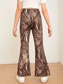 SHEIN Girls Allover Print Flare Leg Trousers - Multicolor - View 2