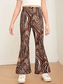 SHEIN Girls Allover Print Flare Leg Trousers - Multicolor - View 3