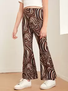 SHEIN Girls Allover Print Flare Leg Trousers - Multicolor - View 4