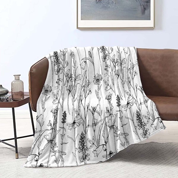 

Flower Print Blanket, Black and white