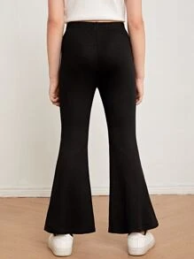 SHEIN Girls Solid High Waist Flare Leg Trousers - Black - View 3
