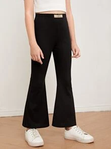 SHEIN Girls Solid High Waist Flare Leg Trousers - Black - View 6