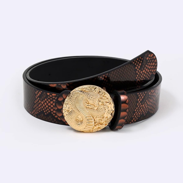 

Snake Textured Round Buckle Belt With Belt Punch Tool, Multicolor