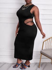 Maweii Plus Cut Out Side Fitted Dress - Black - View 1