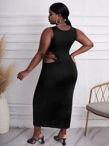 Maweii Plus Cut Out Side Fitted Dress - Black - View 2