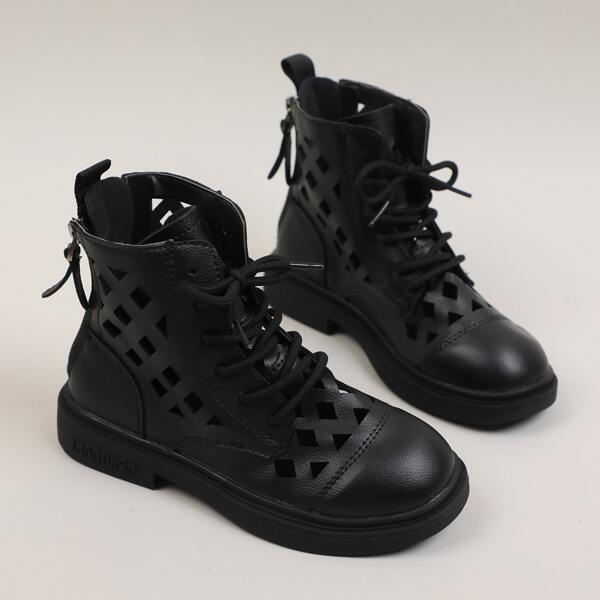 

Toddler Girls Hollow Out Lace-up Boots, Black