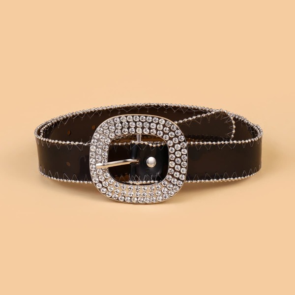 

Rhinestone Decor Buckle Belt With Belt Punch Tool, Clear