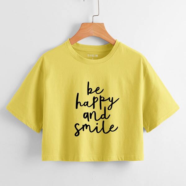 

Slogan Graphic Crop Tee, Yellow