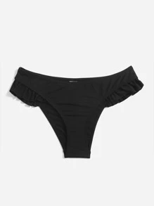 SHEIN Swim Summer Beach Solid Frill Trim Bikini Bottom - Black - View 1
