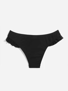 SHEIN Swim Summer Beach Solid Frill Trim Bikini Bottom - Black - View 2