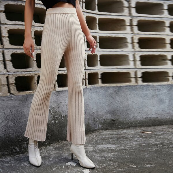 

Rib-knit Solid Sweater Pants, Apricot
