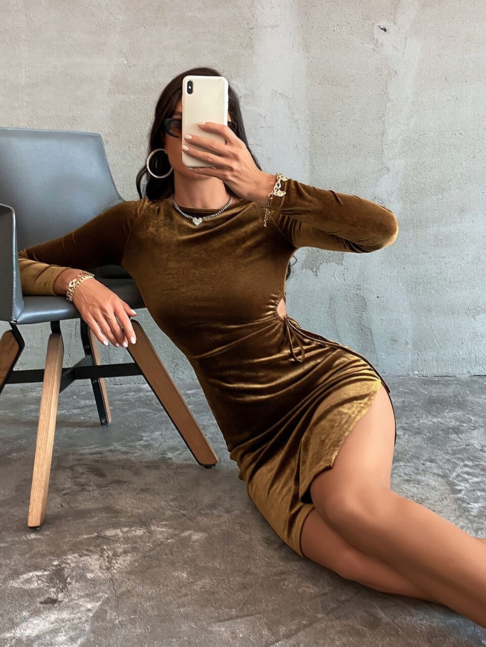 Solid Cut Out Knot Side Split Thigh Dress