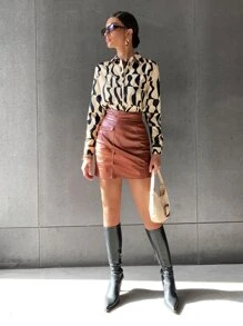 SHEIN Privé 滿版圖案前排扣襯衫 - 彩色 - 查看 3