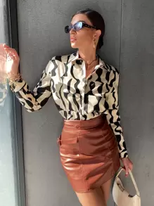 SHEIN Privé 滿版圖案前排扣襯衫 - 彩色 - 查看 5