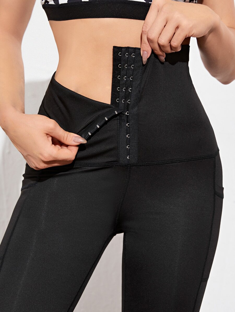 Yoga Basic Workout Leggings Breathable Softness High Stretch Hook & Eye Super High-waisted Running Tights - Black - View 1