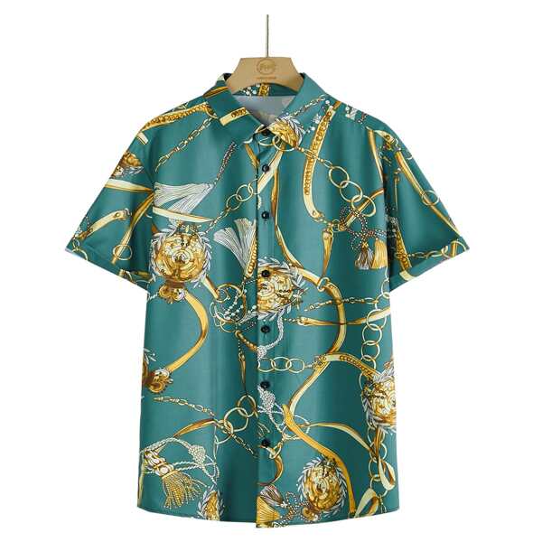 

Men Chain Print Shirt, Cadet blue