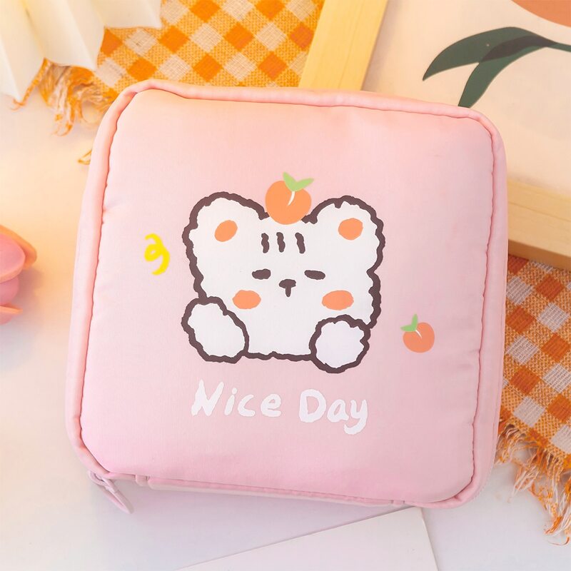 

Bear Print Sanitary Napkin Storage Bag, Pink