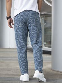 Men Paisley Print Loose Fit Jeans - Medium Wash - View 2