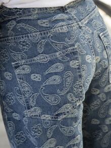 Men Paisley Print Loose Fit Jeans - Medium Wash - View 3