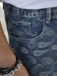 Men Paisley Print Loose Fit Jeans - Medium Wash - View 4