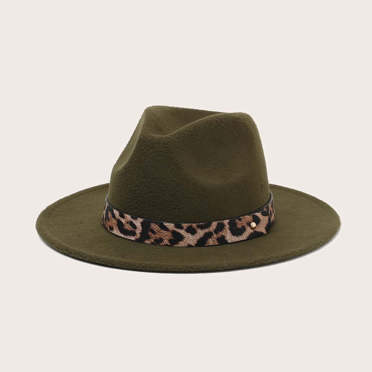 

Leopard Pattern Fedora Hat, Army green