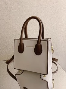 BELLEBORG Túi Satchel Chi tiết Trim Tối giản - trắng - Xem 1