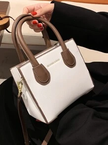 BELLEBORG Túi Satchel Chi tiết Trim Tối giản - trắng - Xem 2