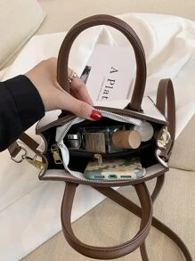BELLEBORG Túi Satchel Chi tiết Trim Tối giản - trắng - Xem 3