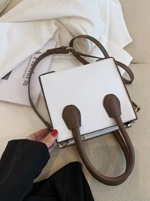 BELLEBORG Túi Satchel Chi tiết Trim Tối giản - trắng - Xem 4