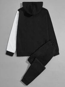 Manfinity Roghcode Men Two Tone Cartoon Face Print Drawstring Hoodie & Joggers - Black and White - View 2