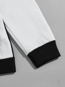 Manfinity Roghcode Men Two Tone Cartoon Face Print Drawstring Hoodie & Joggers - Black and White - View 4