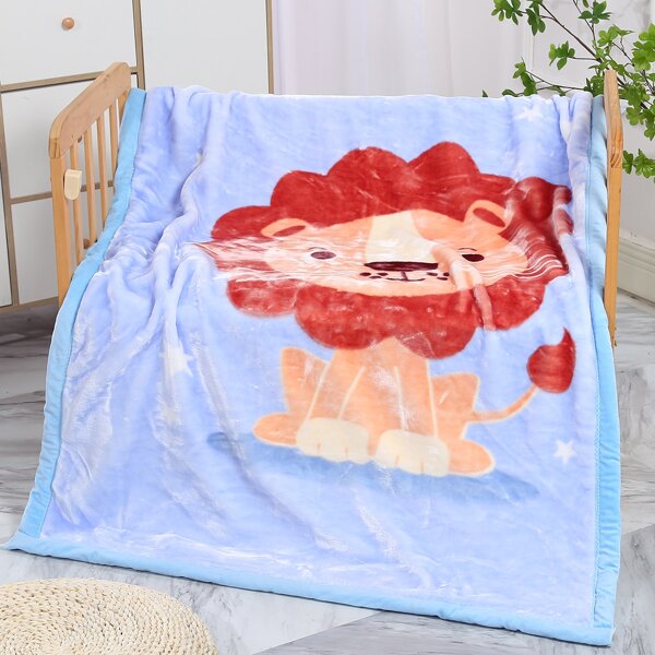 

Lion Print Blanket, Blue