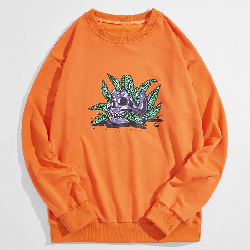 

Guys Skull & Leaf Graphic Sweatshirt, Orange