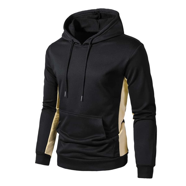 

Men Color Block Kangaroo Pocket Drawstring Hoodie, Black