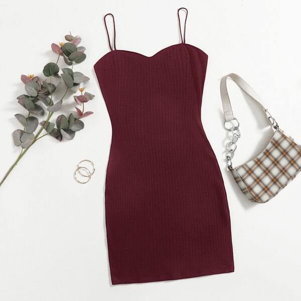 

Plus Rib-knit Solid Bodycon Dress, Maroon