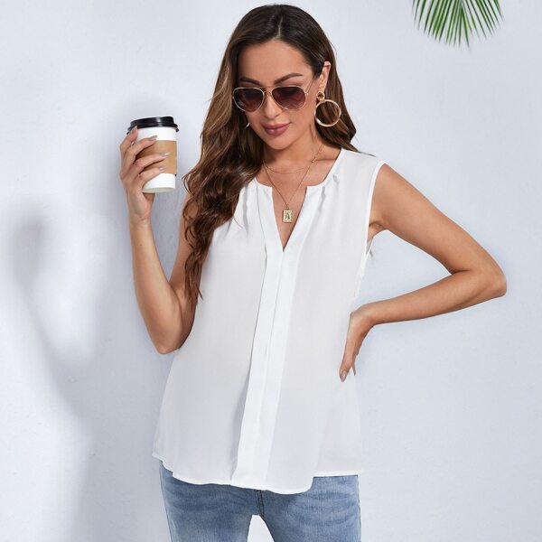 

Maternity Notch Neck Fold Pleated Solid Top, White