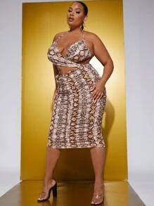 SHEIN SXY Vestido halter serpiente piel con estampado con abertura de espalda abierta - Multicolor - Ver 3