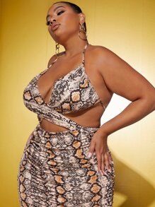 SHEIN SXY Vestido halter serpiente piel con estampado con abertura de espalda abierta - Multicolor - Ver 5