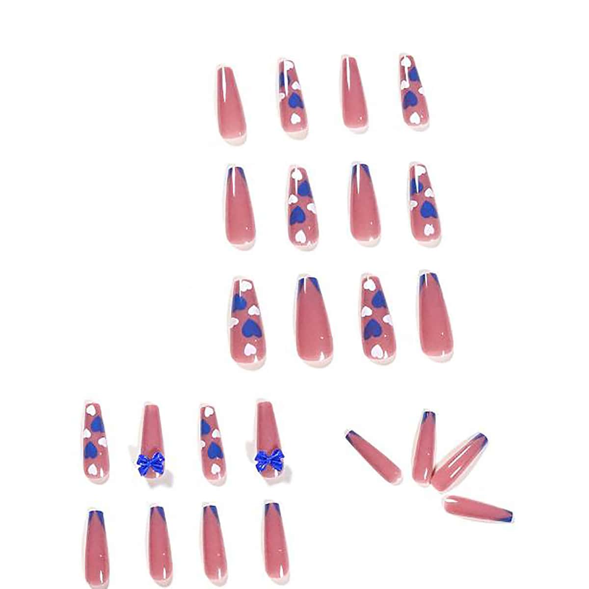 

24pcs Heart Pattern Fake Nail, Pink
