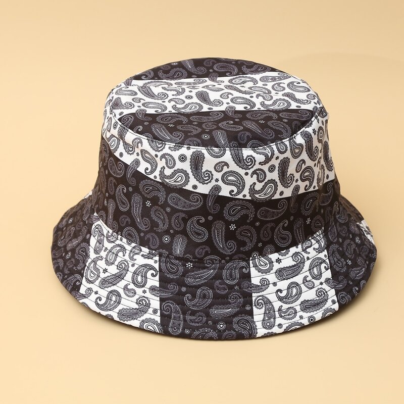 

Paisley Print Reversible Bucket Hat, Black and white