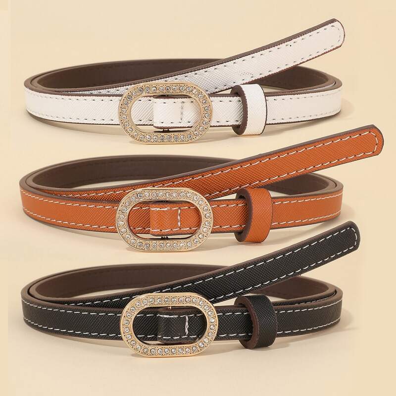 

3pcs Rhinestone Decor Buckle Belt, Multicolor