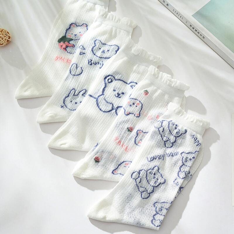 

5pairs Cartoon Pattern Crew Socks, White