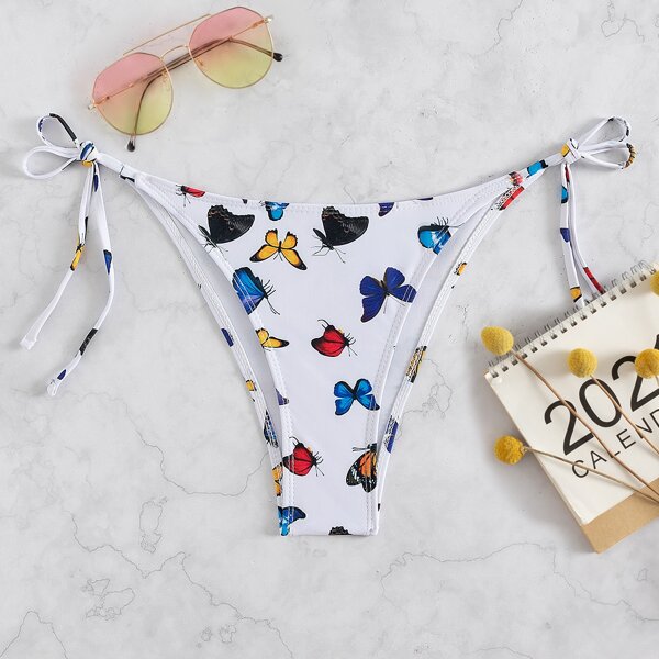 

Butterfly Print Tie Side Bikini Bottom, Multicolor