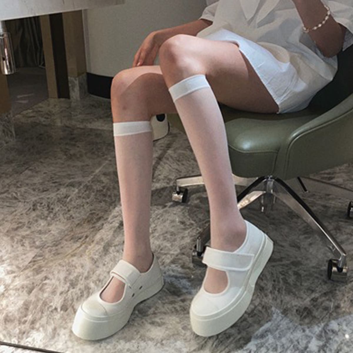 

Solid Over The Calf Socks, White